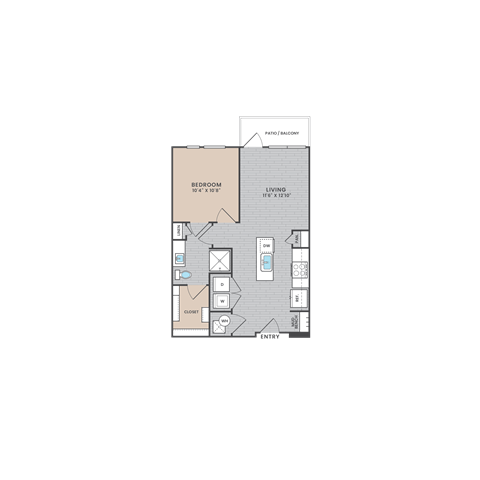Floor plan for 1 bed, 1 bath, 670 sqft